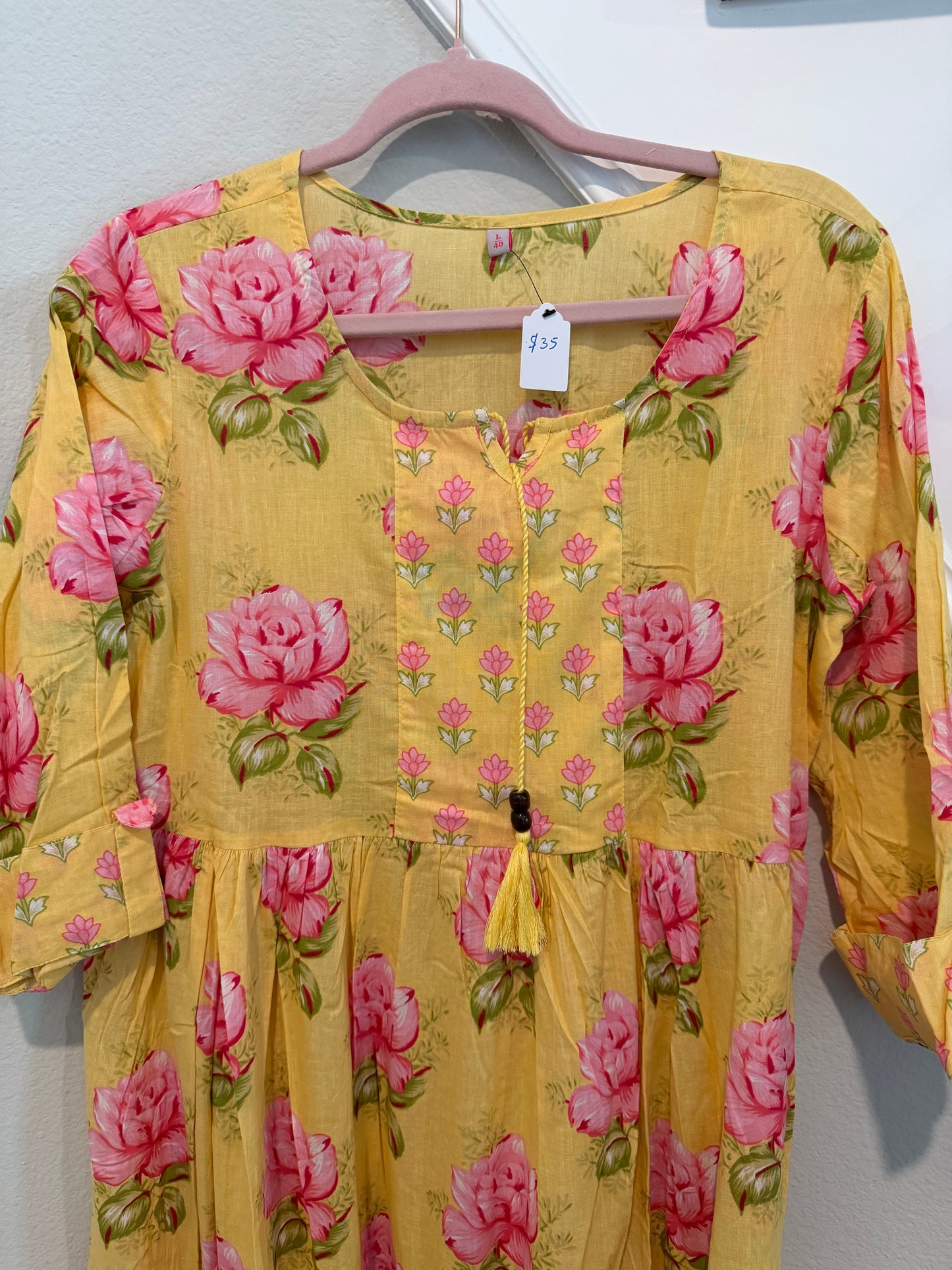 Sunlit Bloom: Mustard Yellow Floral Cotton Tiered Dress