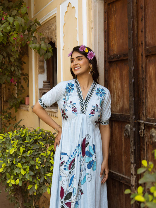 Sky Bloom Embroidered Dress