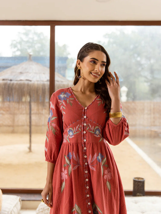 Floral Rust Reverie Dress