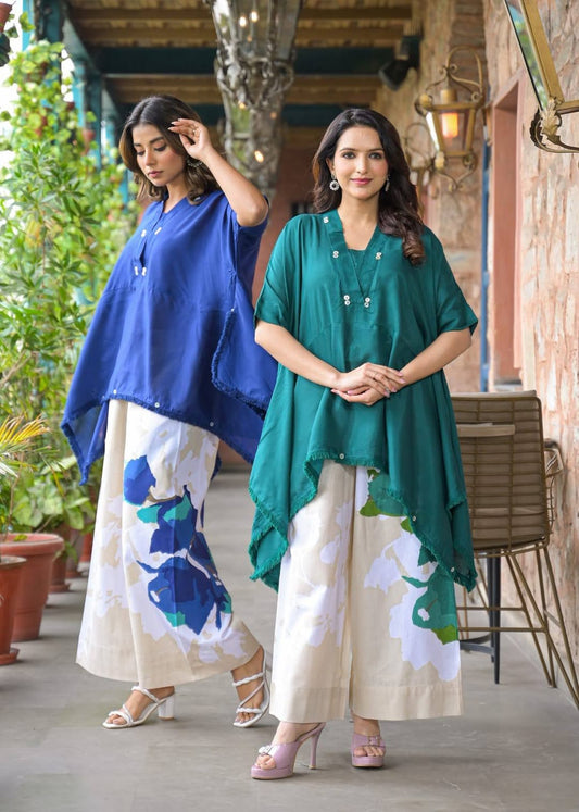 Kaftan Coord Set with Floral Printed Pants