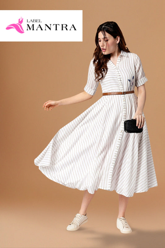 Jamdani Cotton Striped White Dress