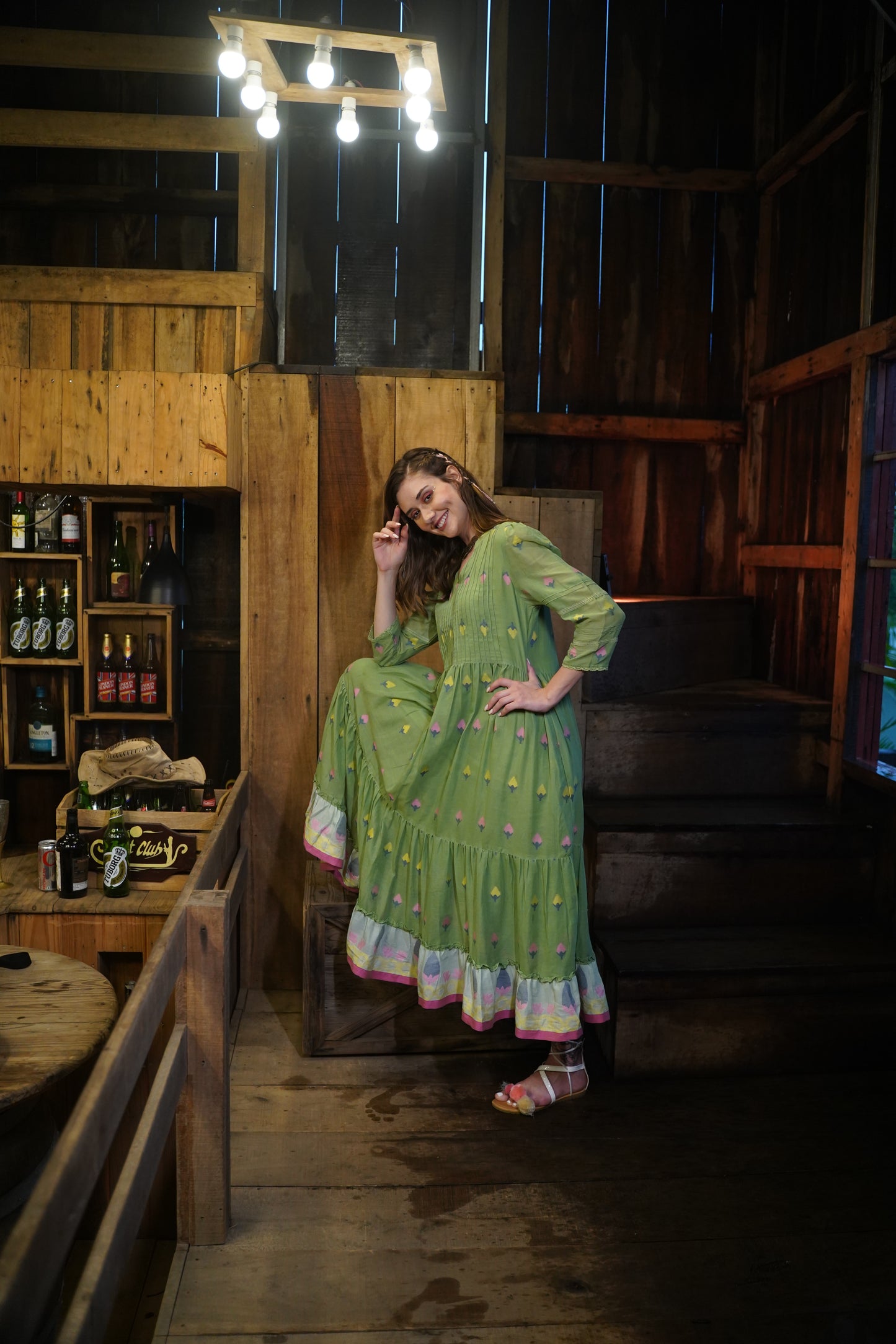 Pastel Green Jamdani Cotton Dress