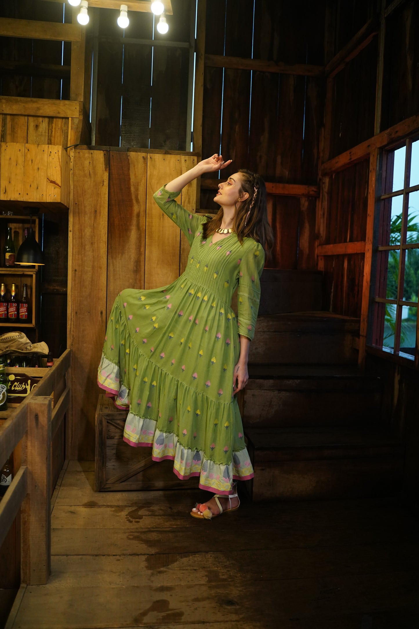 Pastel Green Jamdani Cotton Dress
