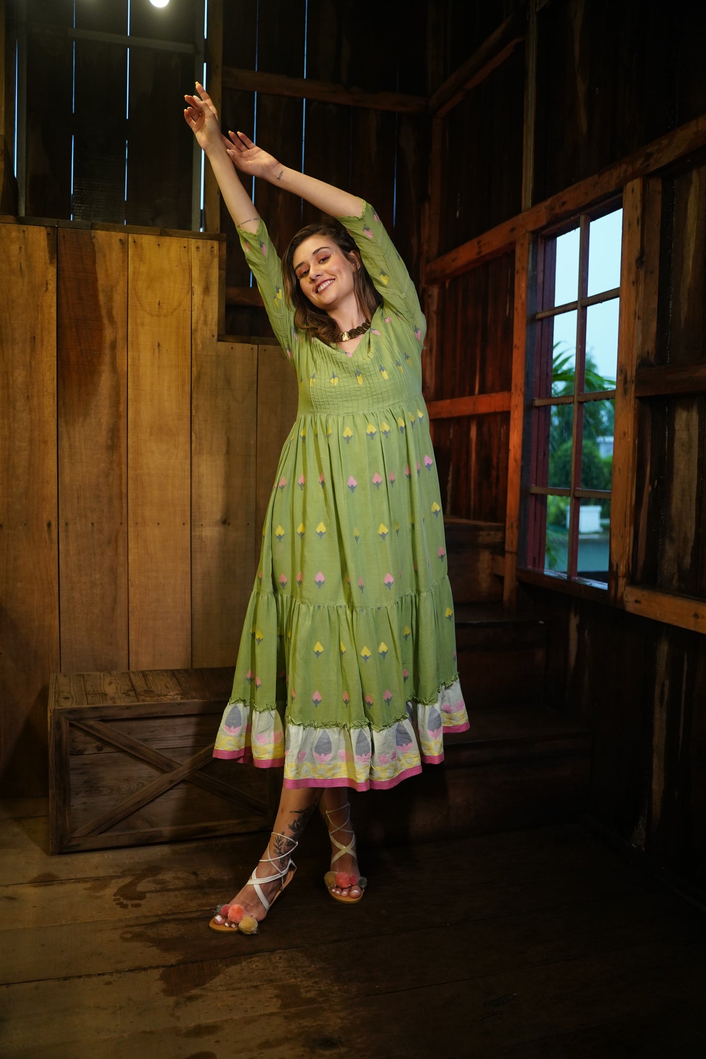 Pastel Green Jamdani Cotton Dress