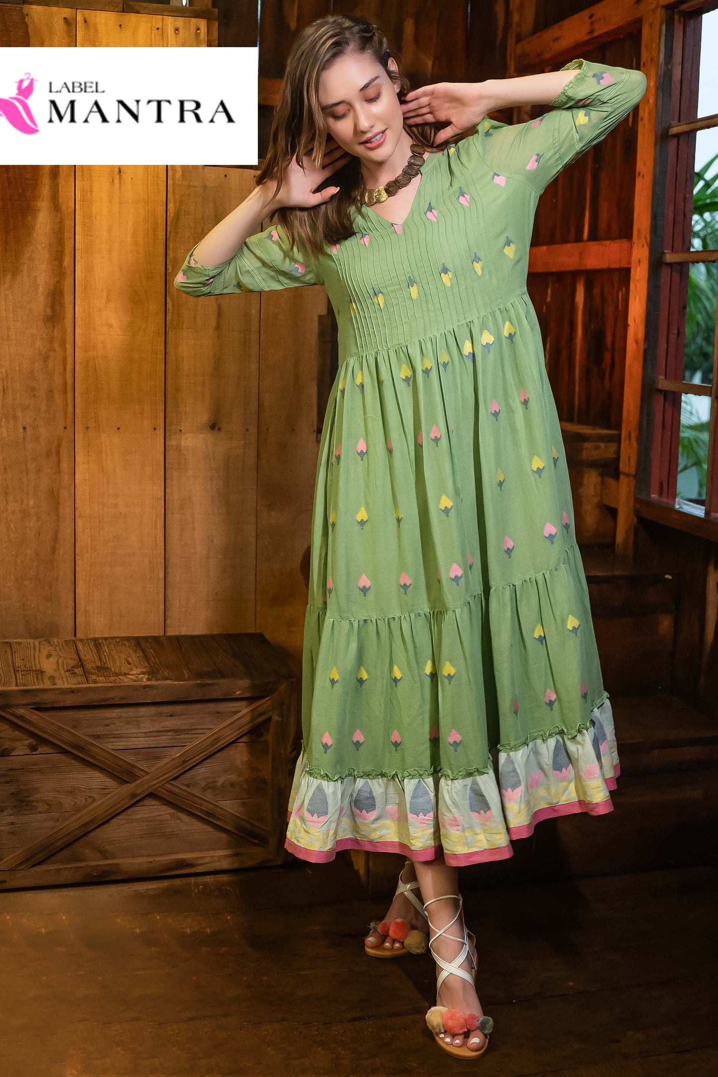 Pastel Green Jamdani Cotton Dress