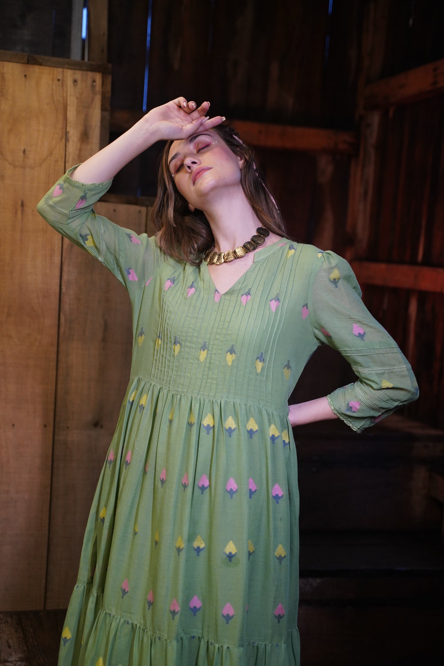 Pastel Green Jamdani Cotton Dress