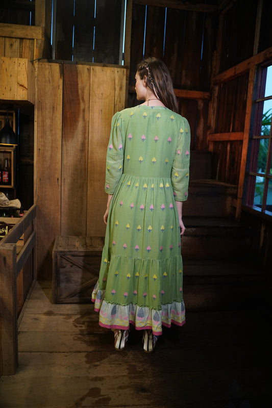 Pastel Green Jamdani Cotton Dress