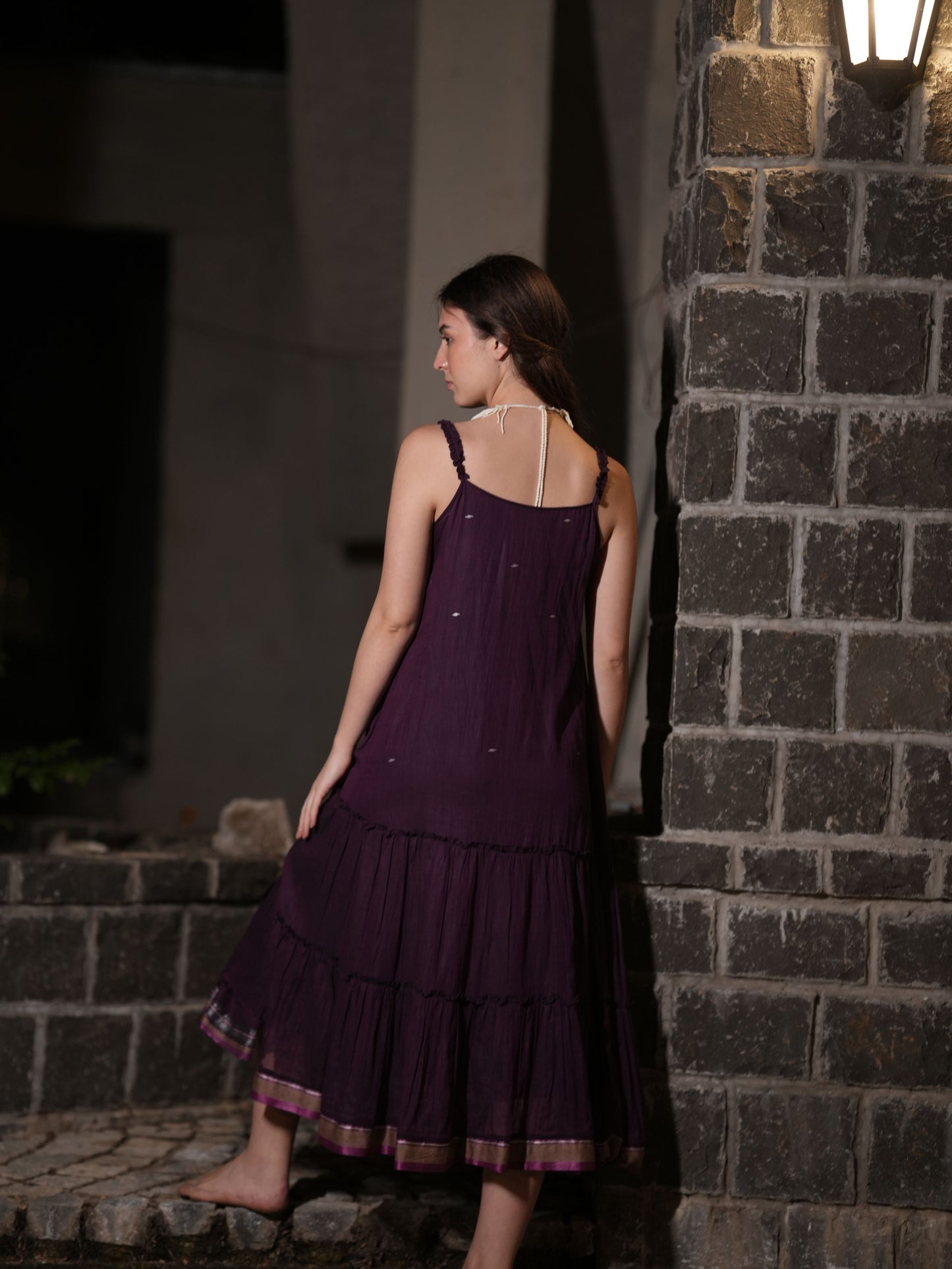 Purple Jamdani Cotton Midi Dress