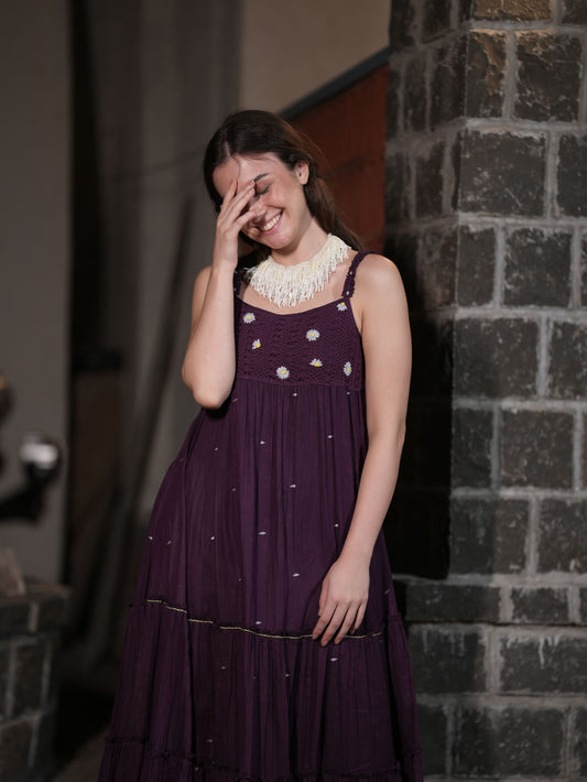 Purple Jamdani Cotton Midi Dress