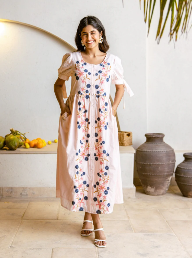 Peach Blossom Midi Dress