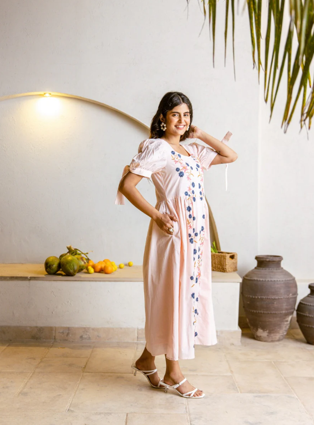 Peach Blossom Midi Dress