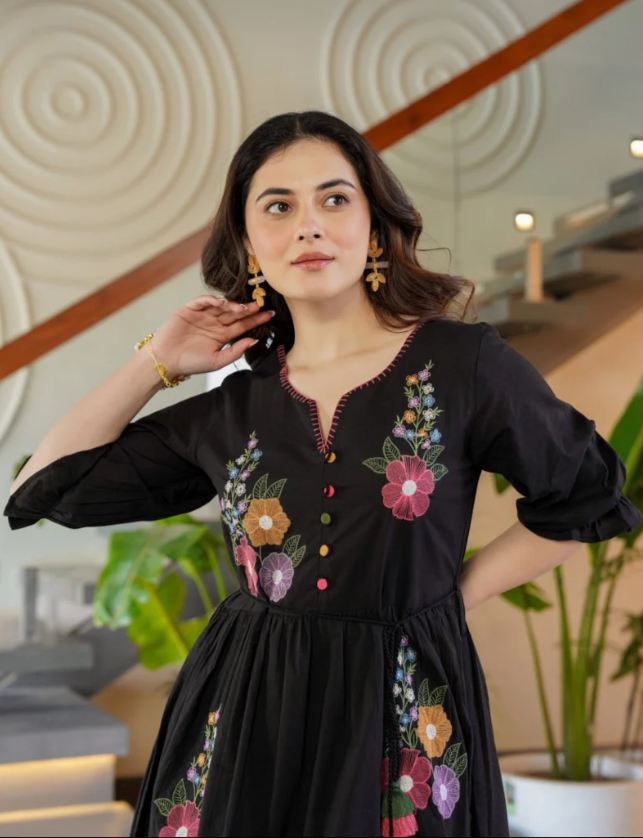 Flora Noir Midi Dress