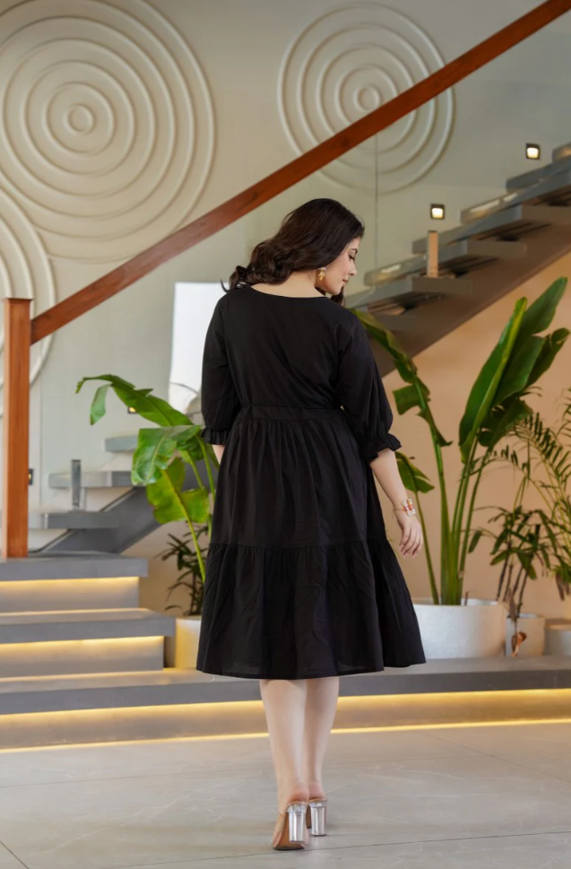 Flora Noir Midi Dress