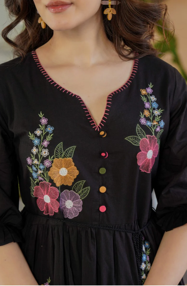 Flora Noir Midi Dress