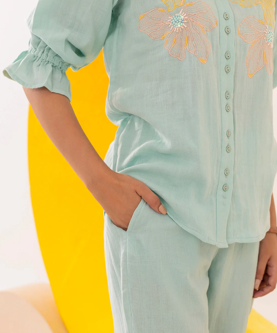 Pastel Blue Embroidered Coord Set