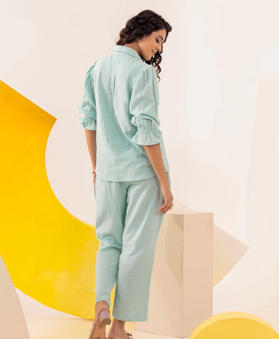 Pastel Blue Embroidered Coord Set
