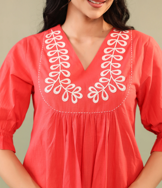 Red Embroidered Dress