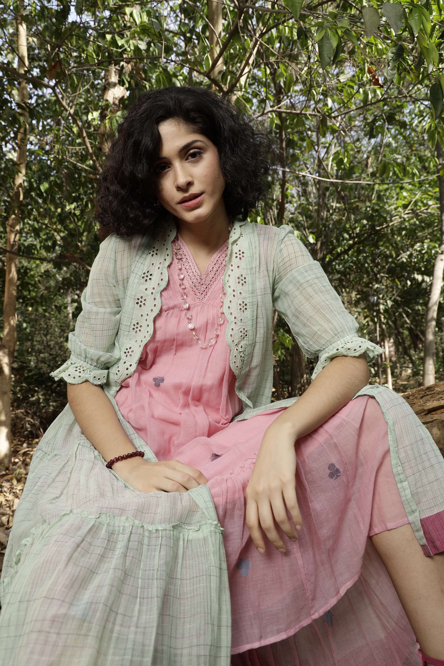 Pastel Muse Jamdani Dress & Jacket Set