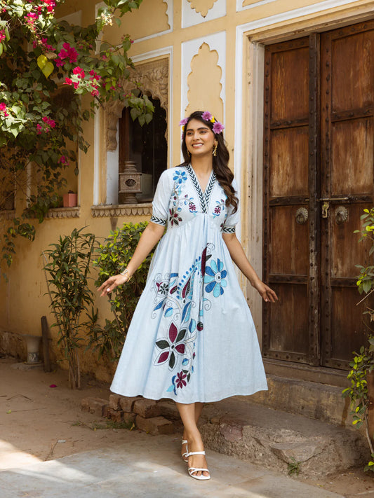 Sky Bloom Embroidered Dress