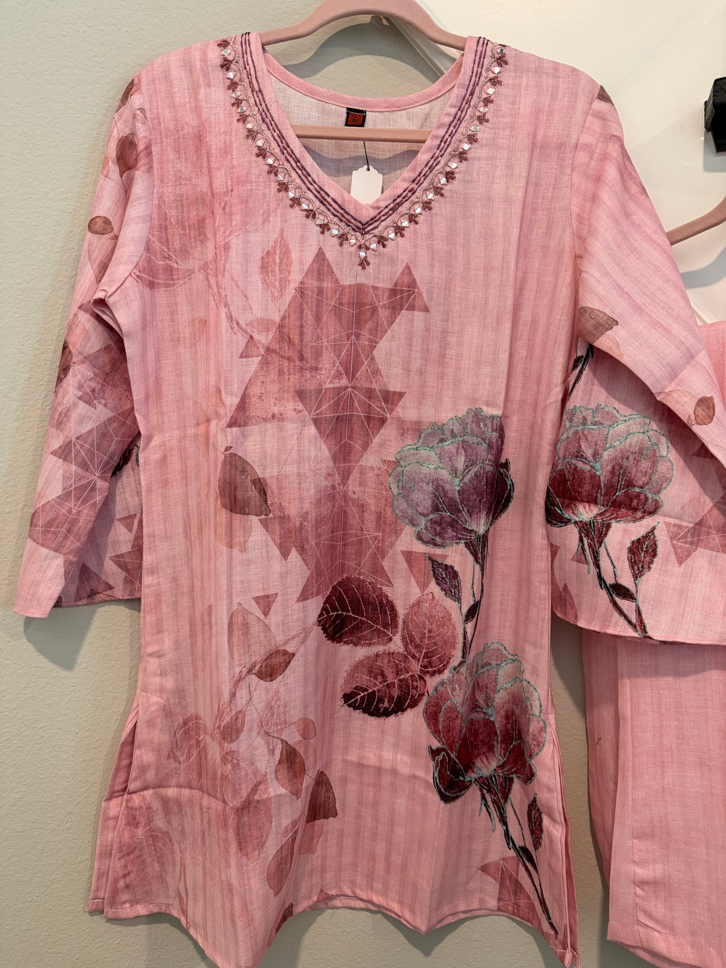Dusty Rose Floral & Geometric Co-ord Set