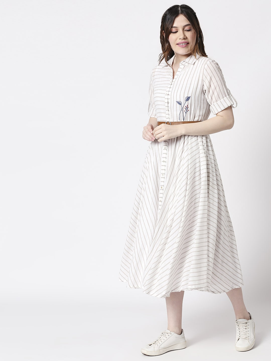 Jamdani Cotton Striped White Dress