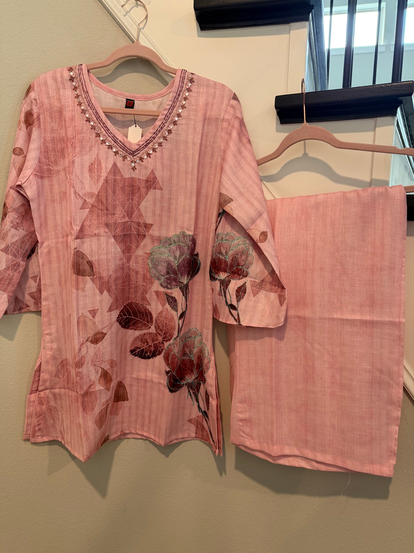 Dusty Rose Floral & Geometric Co-ord Set