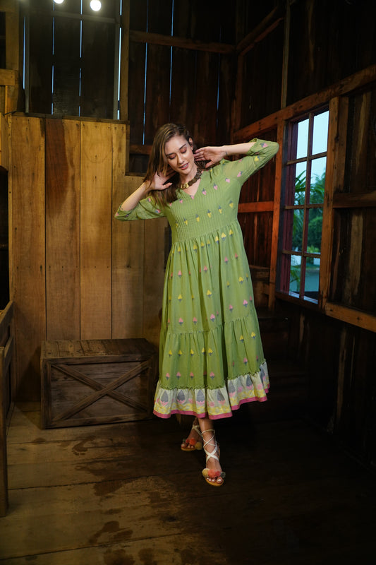Pastel Green Jamdani Cotton Dress