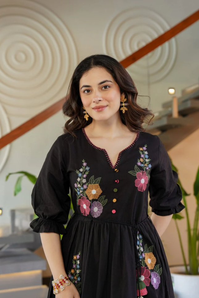 Flora Noir Midi Dress