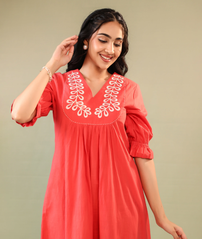 Red Embroidered Dress Label Mantra Red Embroidered Dress Label Mantra
